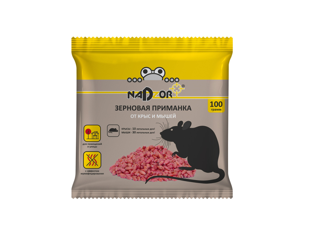 Зерновая приманка от мышей и крыс 100гр NADZOR