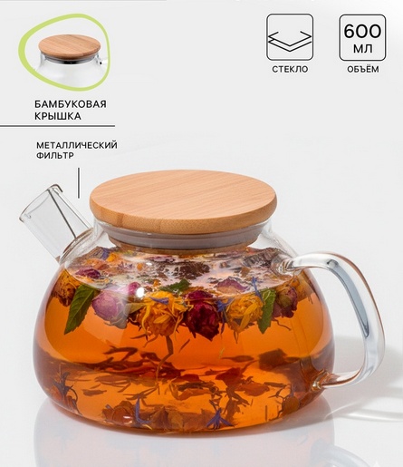 Чайник 600мл стекло 9292697