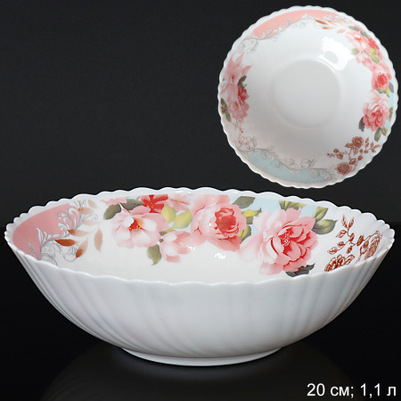 Салатник 1100мл 200мм Розы на голубом 692778