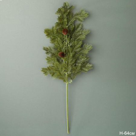 Ветка декор Ёлка с шишками 64см 744819